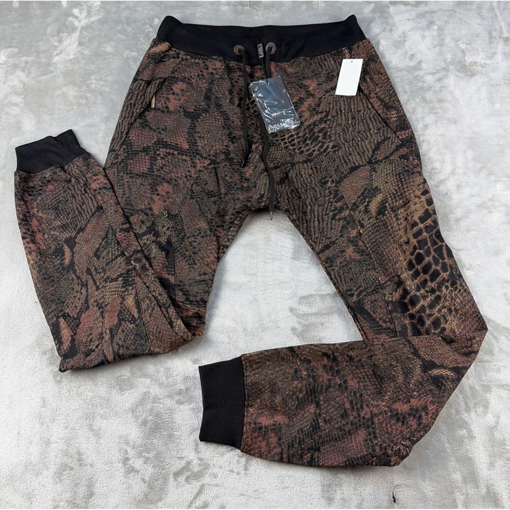 American Stitch Mens Snakeskin Print Joggers Brown Tan Drop Crotch Size M NEW